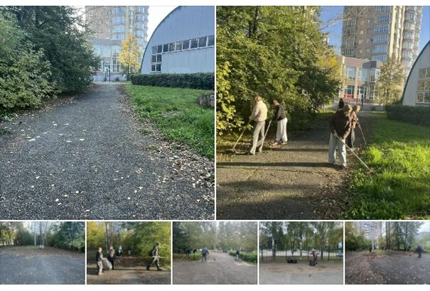 Коллаж осеннего субботника на территории спортивной школы